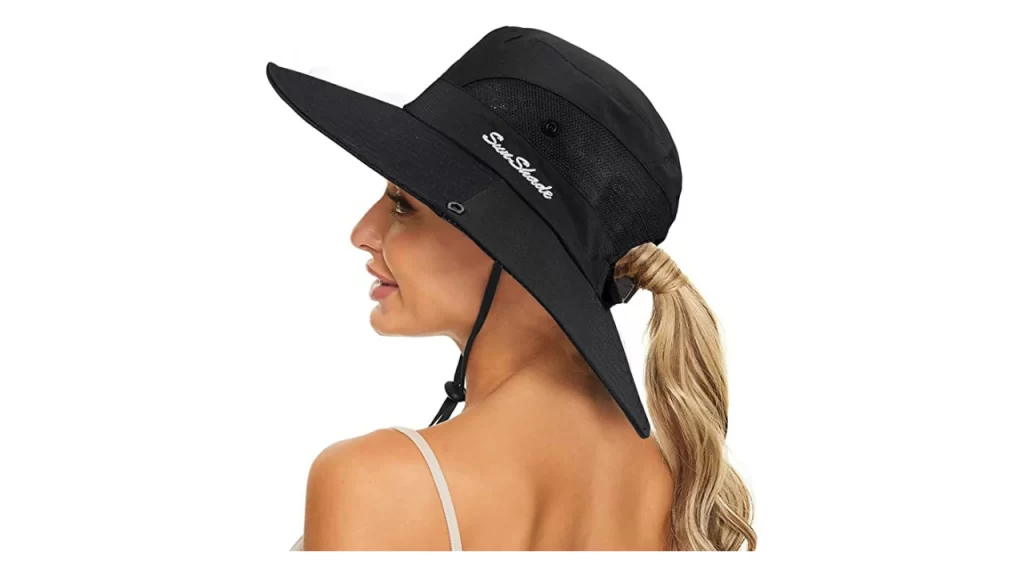 wide brim sun visor with ponytail hole